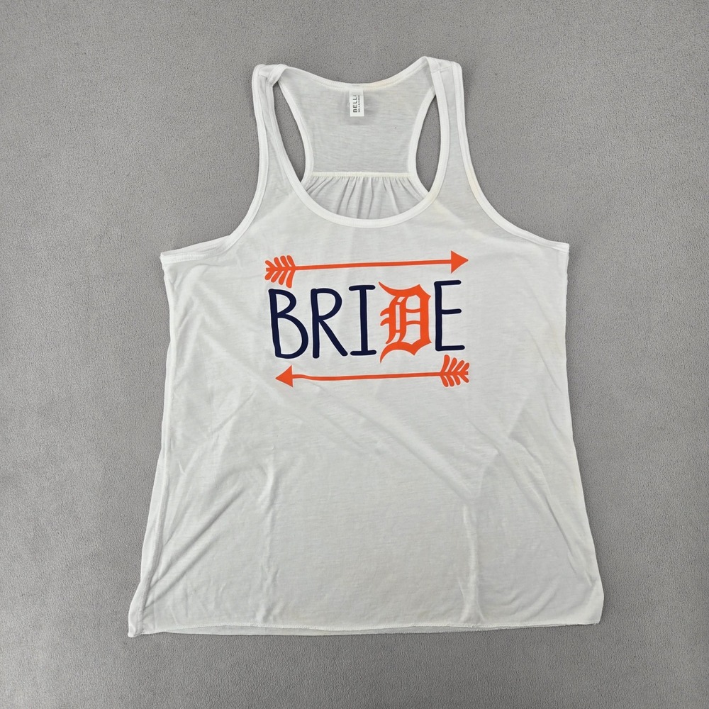Bella + Canvas Womens L Tank Top Bride Detroit Tigers Aesthetic White Racerback